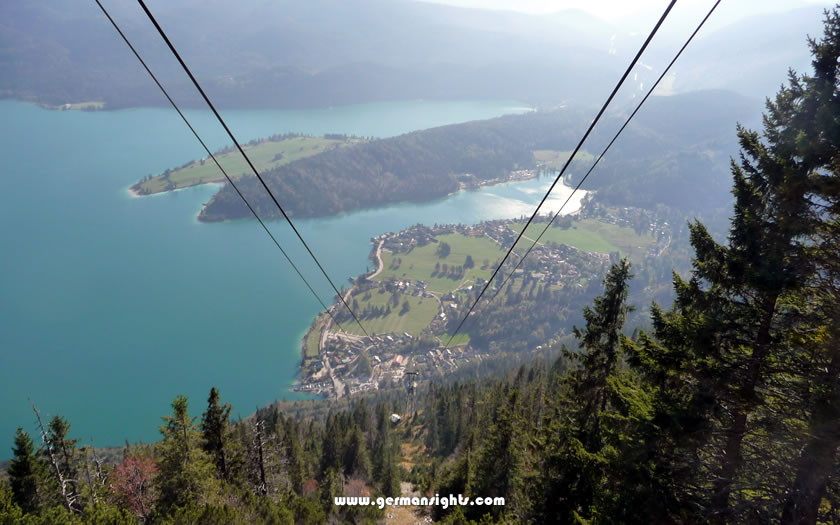 View from the top of the Herzogstand cable car at the Walchensee