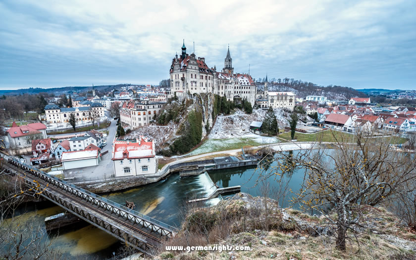 View of Sigmaringen castle and town on the upper Danube