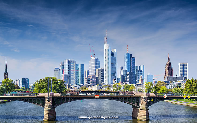 View of the river and skyscrapers in Frankfurt