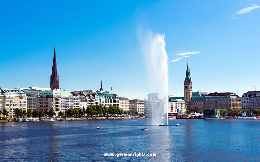 The Alster lake and Hamburg city centre