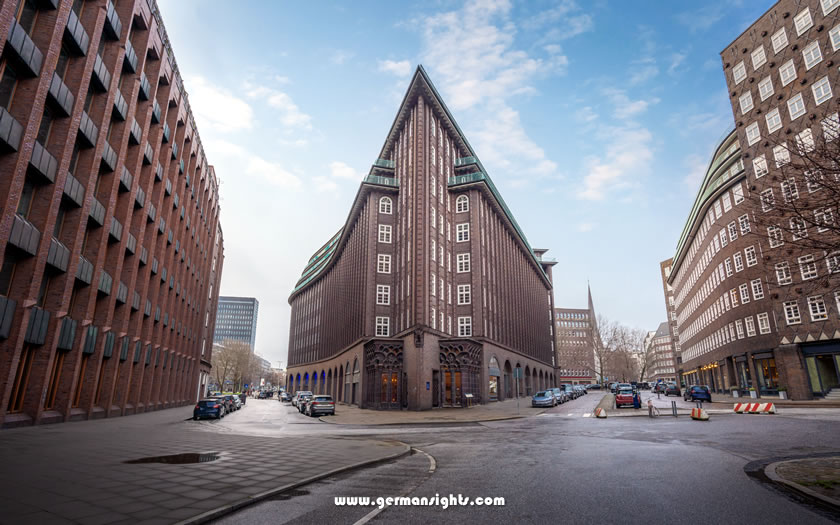 The striking architecture of the Chilehaus in Hamburg