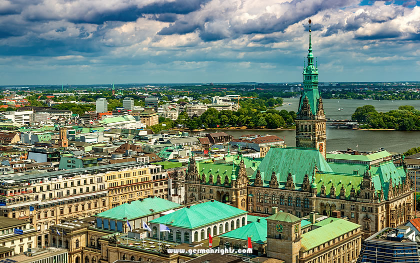 An aerial view of Hamburg city centre
