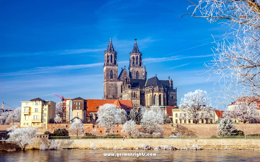 Magdeburg cathedral on the Elbe river