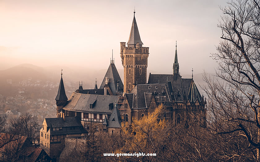 Wernigerode castle on a misty day