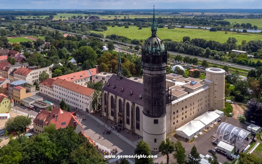 View of the Castle Church (Schlosskirche) in Wittenberg